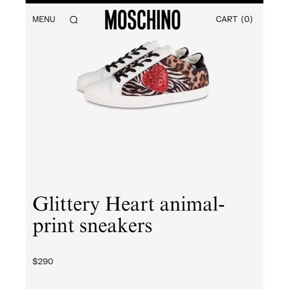 NWOT Love Moschino RARE glittery heart animal print sneakers - Picture 3 of 11